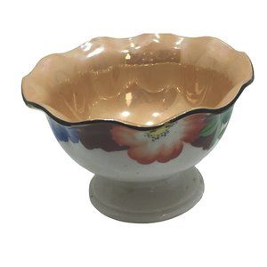 Antique Old Castle Footed Handpainted Bowl Floral 24179 Lustre Ruffle Edge